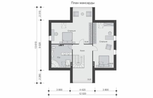 Проект одноэтажного жилого дома с мансардой